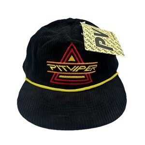 Pit Viper Groomer Hat Cap Black Yellow Corduroy Rope‎ Strapback Adjustable OSFA